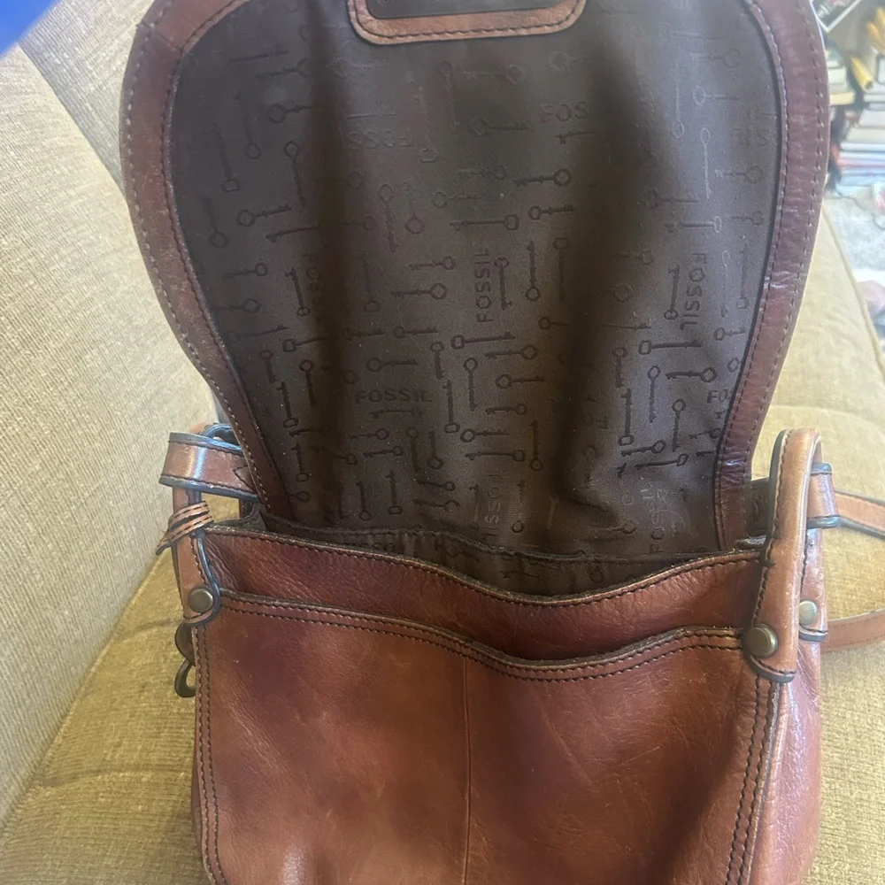 Vintage Fossil Brown Leather Shoulder Bag - Picture 3 of 5